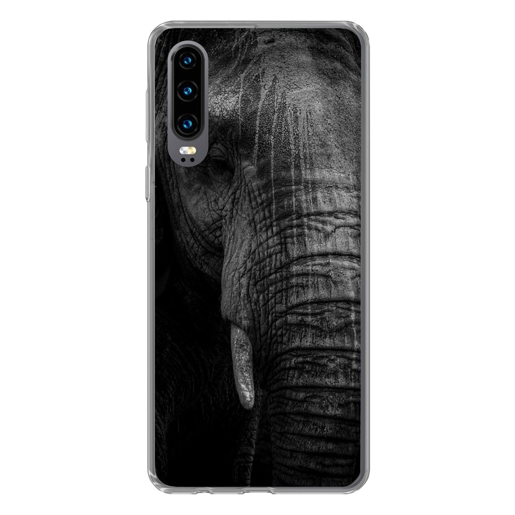 MuchoWow Handyhülle Schutzhülle Hülle für Huawei P30 Elefant - Tier - Porträt Silikon Softcase Handy Hülle - Kartenbesitzer