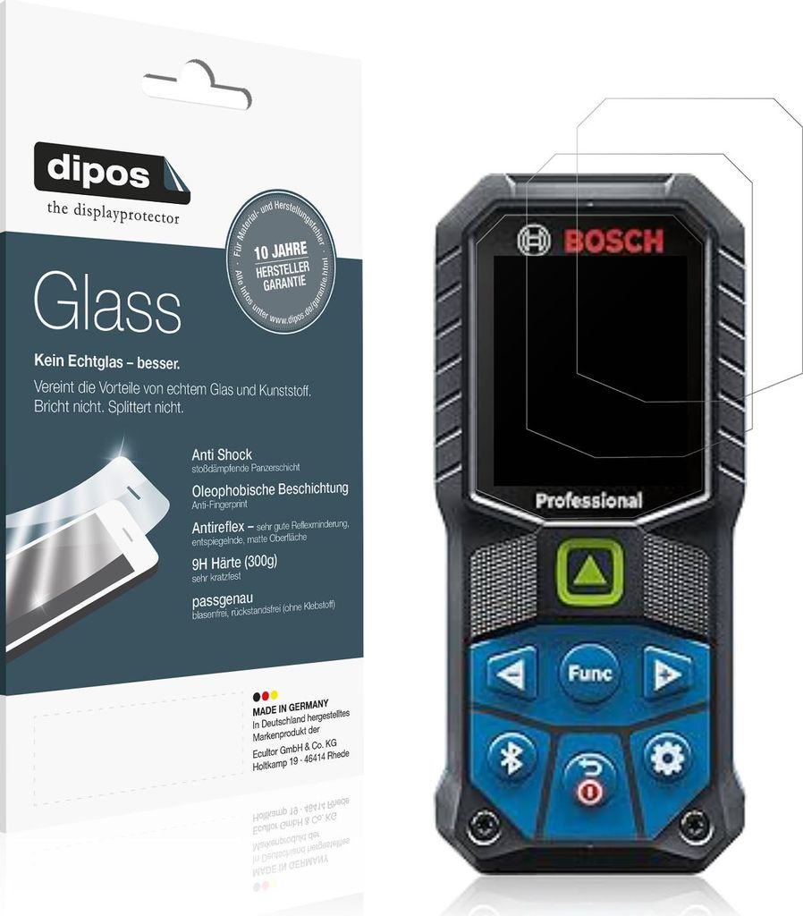 2x Schutzfolie für Bosch GLM 50-23 matt - Anti-Shock 9H Folie dipos Glass Kunststoffglas