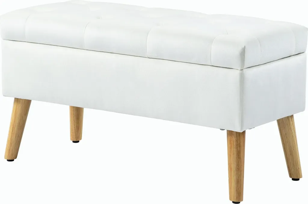 Banc de Rangement Gain de Place Velours Blanc 102cm pour Petit Salon
