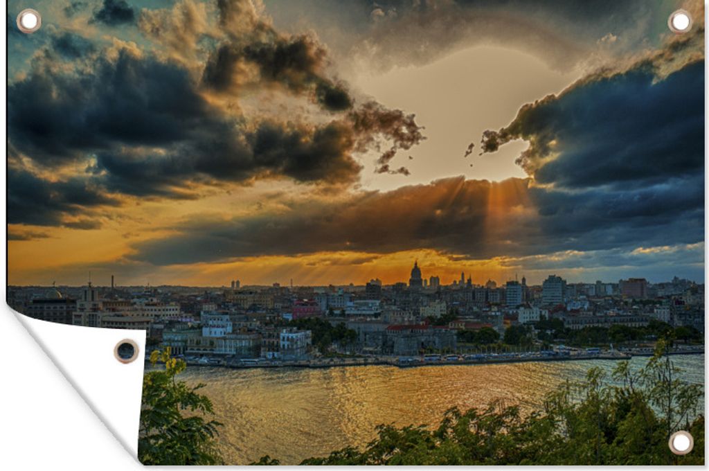 MuchoWow 90x60 cm Outdoor-Poster Gartendeko Sichtschutz Garten Poster für den Garten Farbenfroher Sonnenuntergang über dem nordamerikanischen ...