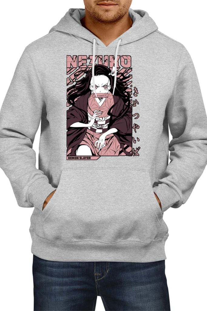 Herren Kapuzenpullover Japan Animation Manga Anime Comics Demon Anime Slayer Nezuko Kamado 01 Demonic Form, Man L / Grau