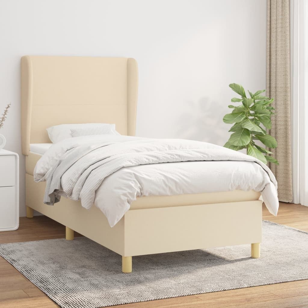 The Living Store Boxspringbett mit Matratze Creme 90x200 cm Stoff