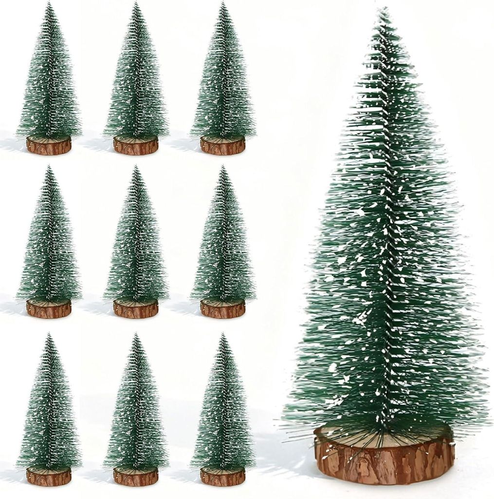 10 Stück Mini Weihnachtsbaum Set - Grüner Künstlicher Tannenbaum mit 15cm Höhe, Tischdekoration für Zuhause/Büro, Christbaum Deko mit Stabile...