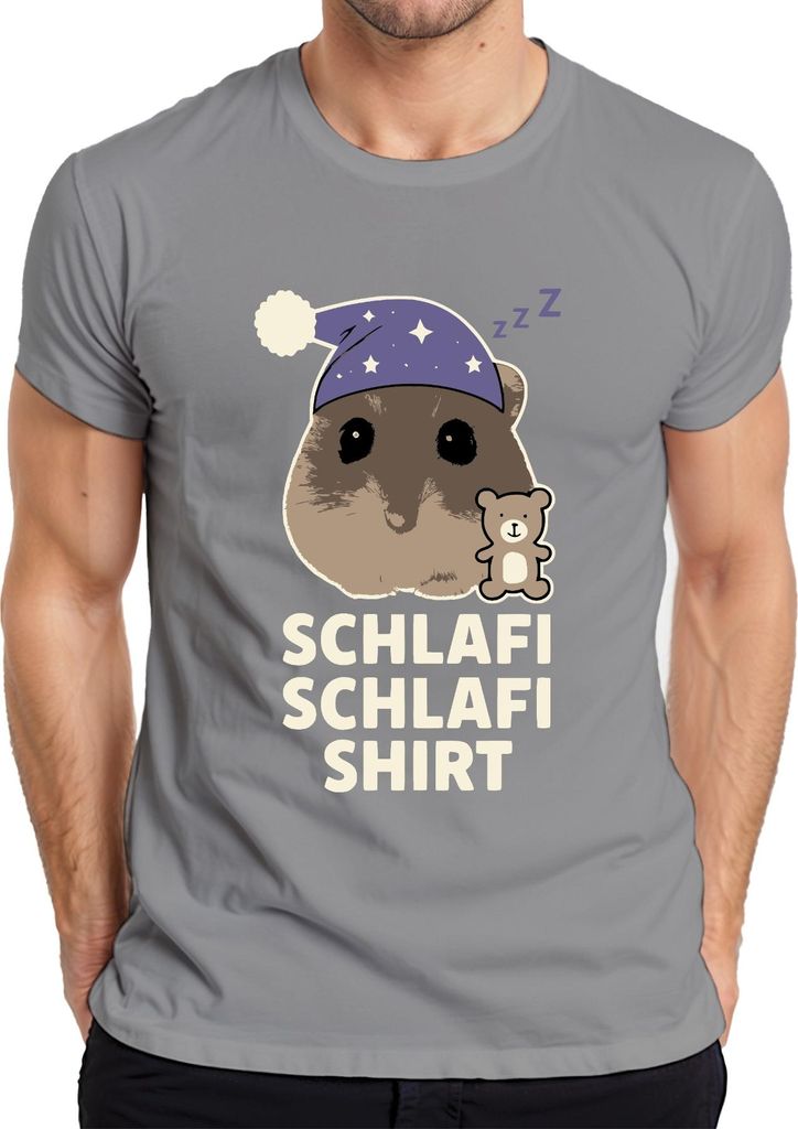 Schlafi Schlafi Hamster Nachtmütze Teddy süß Schlafmütze Meme Herren T-Shirt, Grau, M
