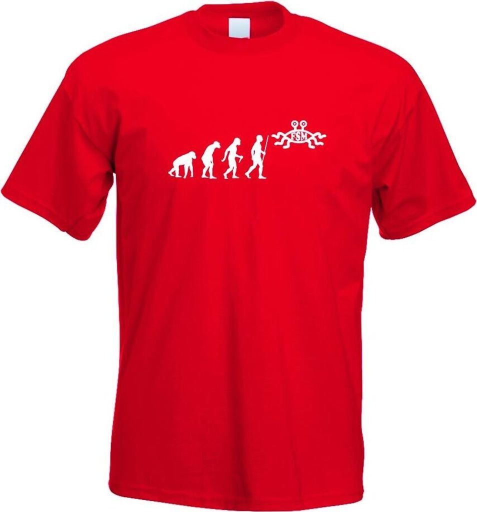 Kiwistar - T-Shirt - rot - FSM Religion Evolution Motiv Bedruckt Funshirt Design Print - mit Motiv Bedruckt - Funshirt Design - Sport - Freizeit - ...