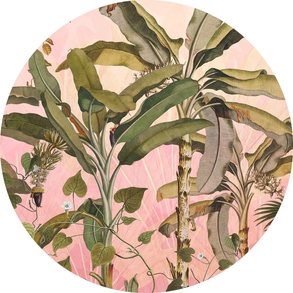 Carta da Parati Tonda Sanders & Sanders Ø 125 cm Botanica Rosa Verde