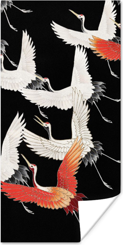 MuchoWow Poster Japandi - Kranich - Rot - Weiß 75x150 cm - Dekoration für die Wände