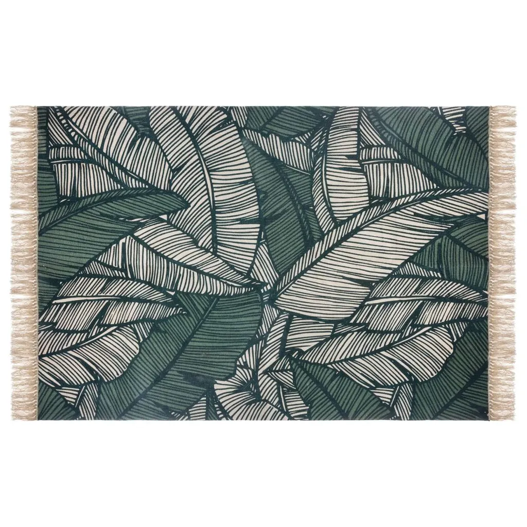 Tapis de salon motif jungle en coton vert - Atmosphera 120x170 cm