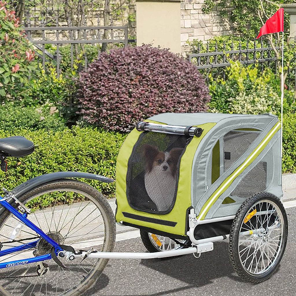Hundewagen Fahrradanhänger Faltbar mit Netzfenstern Fahne Produktbild 