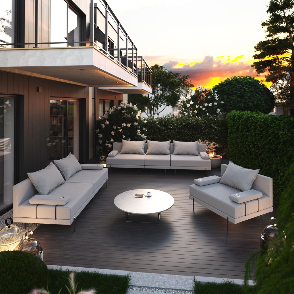 Gartenmöbel set Bahama Grau 6 Personen Gartenlounge 3-teilig. Terassenmöbel mit Eisenrahmen Wasserabweisend, 3-sitzer + 2-sitzer sofa, Sessel