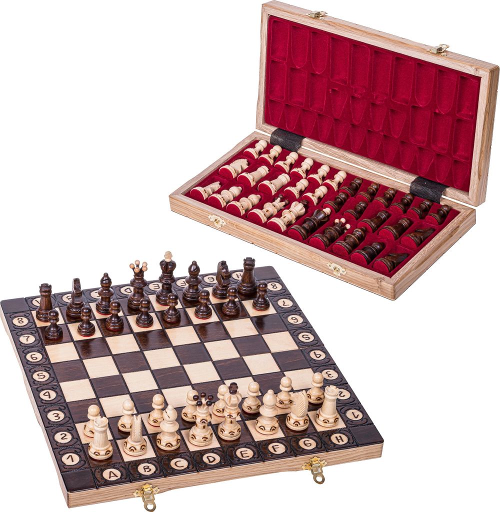 SQUARE - Schachspiel Klein Schach aus Holz - AMBASADOR Mini - 35 x 35 cm - Schachfiguren & Schachbrett