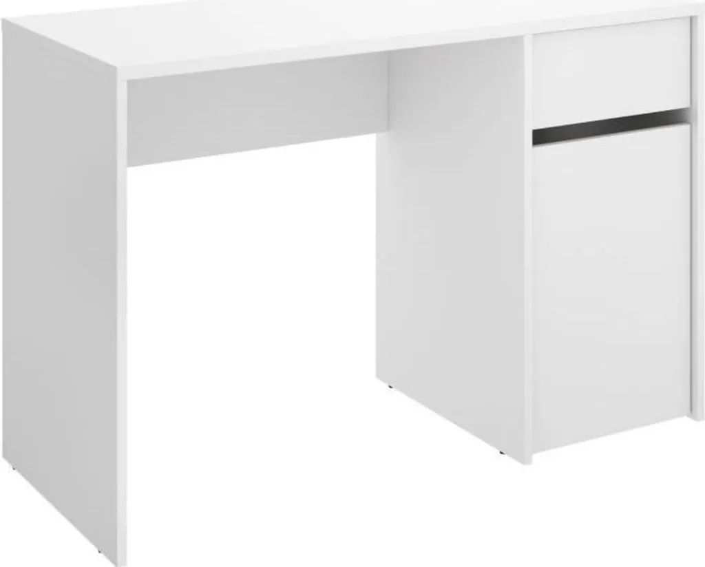 Bureau BALI blanc avec tiroir et porte, table de travail 110cm