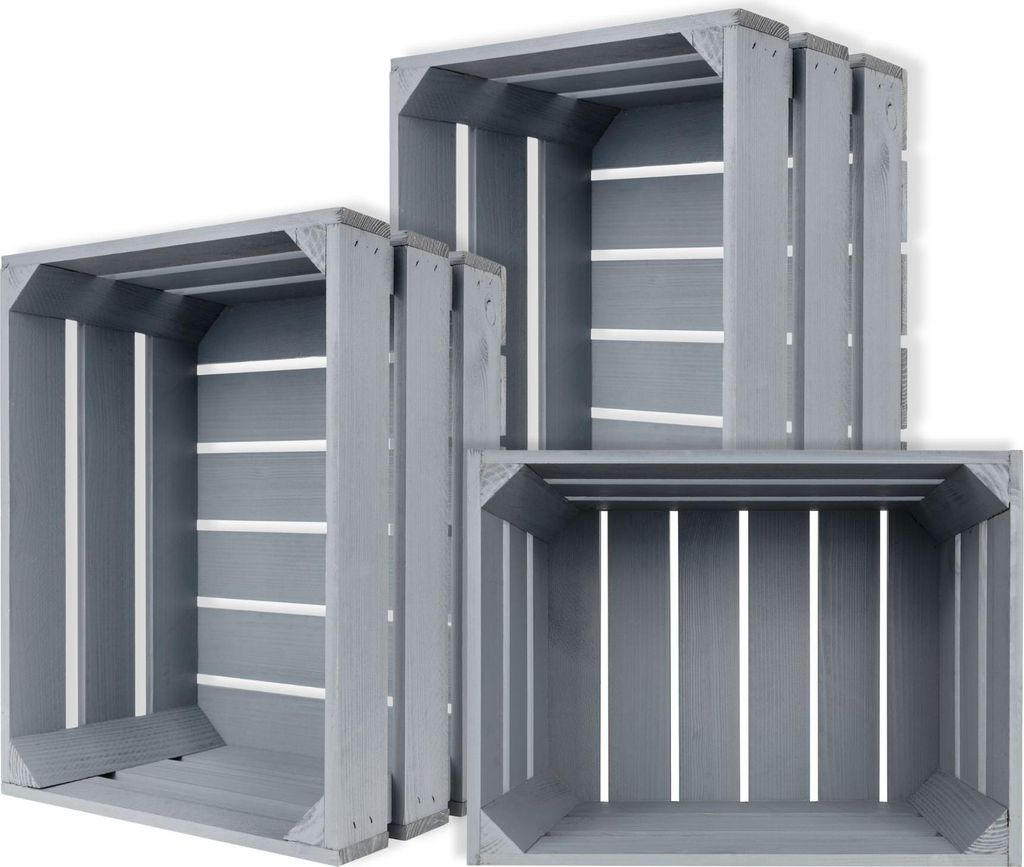 Creative Deco Lot de 3 Caisse en Bois Gris 40 x 30 x 23 cm Image du produit 