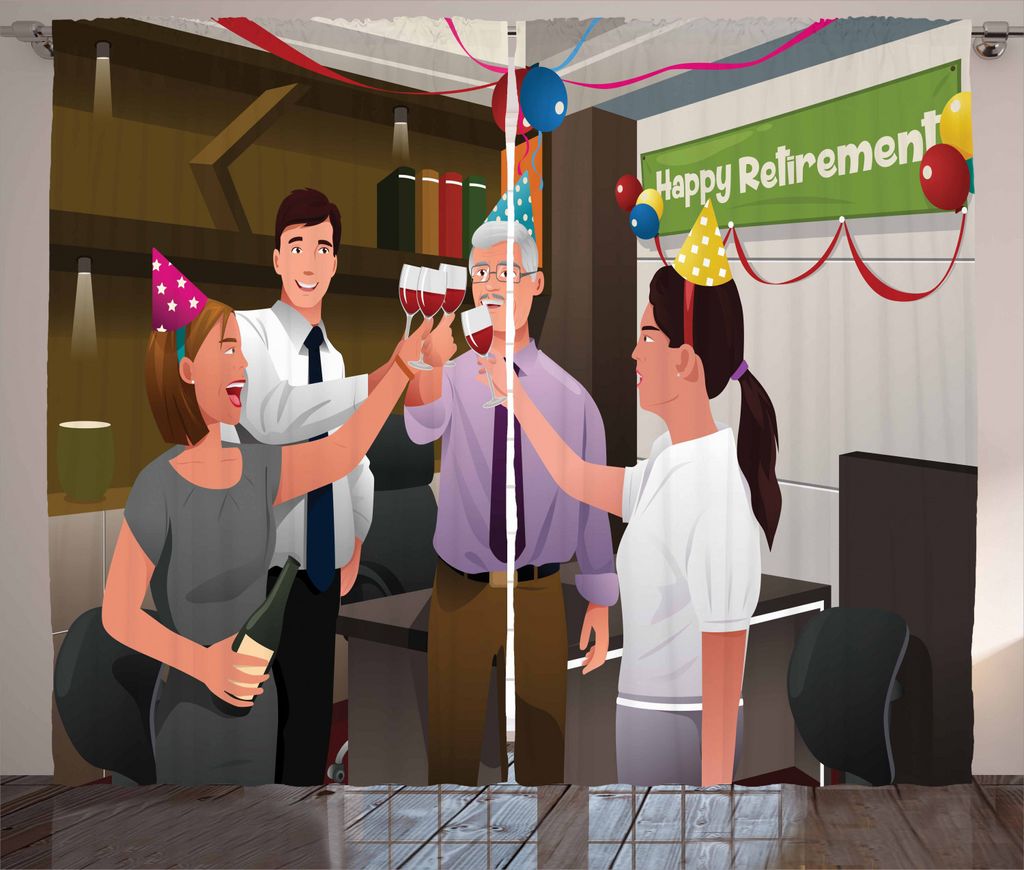 ABAKUHAUS Pensionierung Rustikaler Gardine, Mitarbeiter im Büro, Schlafzimmer Kräuselband Vorhang mit Schlaufen und Haken, 280 x 225 cm, Mehrfarbig