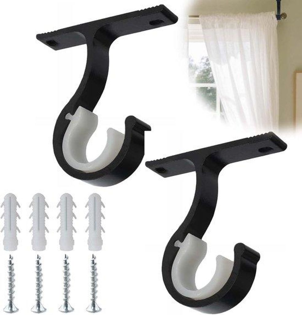 Vierstückiges Metallengordijnroderhänge-Set - für Vorhänge, Kleiderstangen und Duschstangen - schwarz - 80x60x20mm