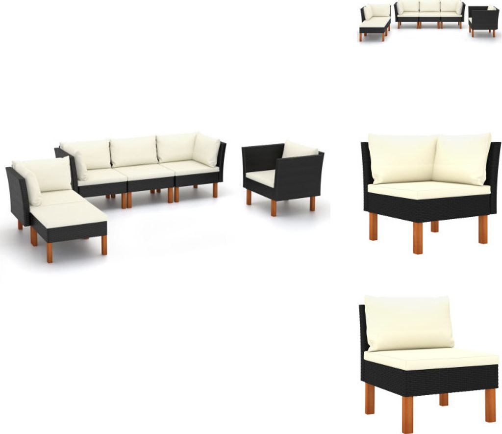 vidaXL 6-tlg. Garten-Lounge-Set Poly Rattan Eukalyptusholz Schwarz - Gartenmöbel-Sets