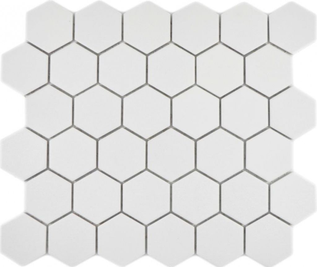 Keramik Mosaik Hexagon weiß R10B Duschtasse Bodenfliese Mosaikfliese Küche Bad Boden MOS11H-0111-R10_f