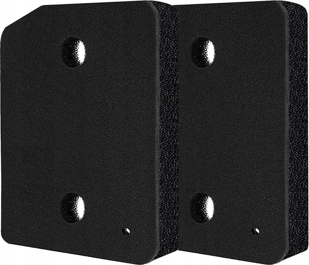 Two black foam filters with circular holes for mounting.
