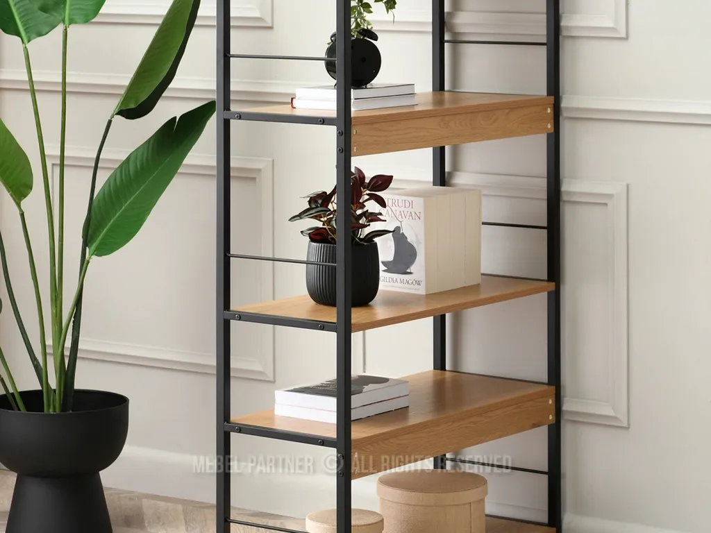 Bibliothèque AUSEL décor chêne et noir - Meuble de rangement tendance - 4