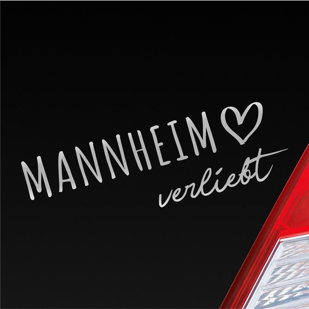 Auto Aufkleber Mannheim verliebt Herz Stadt Heimat Liebe Car 19x6 cm Silber Sticker Heckscheibenaufkleber