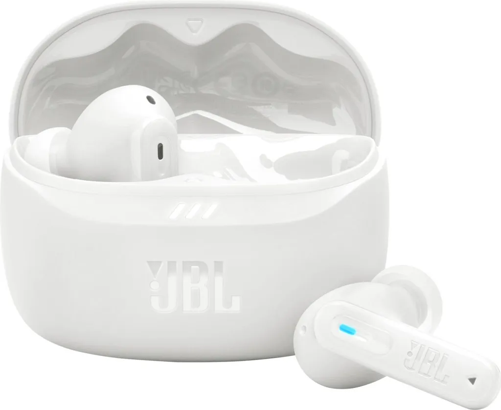 Écouteurs sport JBL Tune Beam 2 blanc pour appels clairs et sport intensif