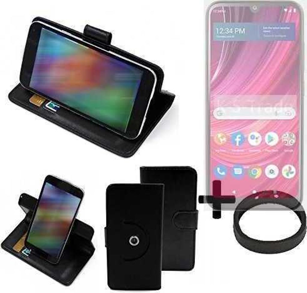K-S-Trade Case Schutz Hülle kompatibel mit BLU View 4 + Bumper Handy Hülle Flipcase Smartphone Cover Handy Schutz Tasche Walletcase schwarz