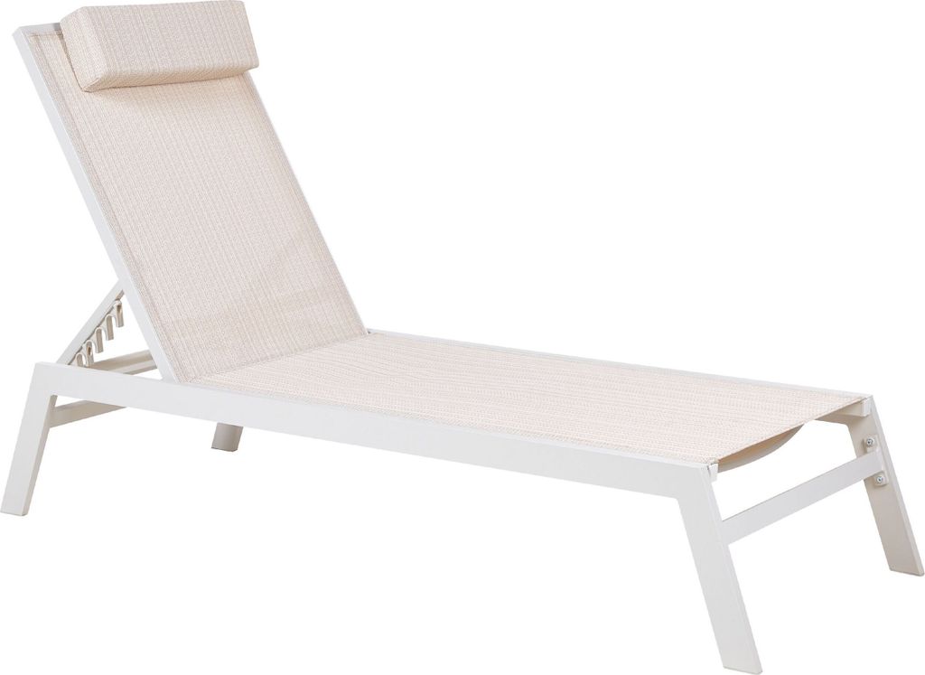 BELIANI Gartenliege Beige Aluminium Mesh Kissen Verstellbares Kopfteil Modern Terrasse Ausstattung Relaxliege Sonnenliege Liegestuhl
