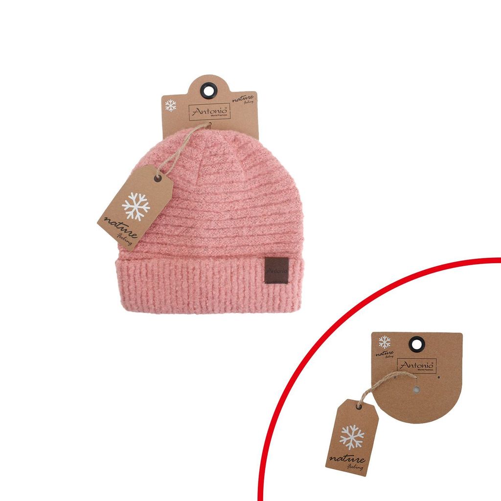 Antonio Damen Strick Mütze Beanie Bouclé rose