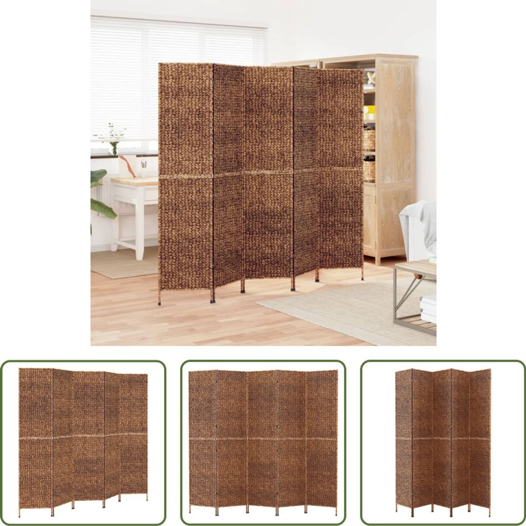 The Living Store Paravent 5-tlg. Braun 205x180 cm Wasserhyazinthe