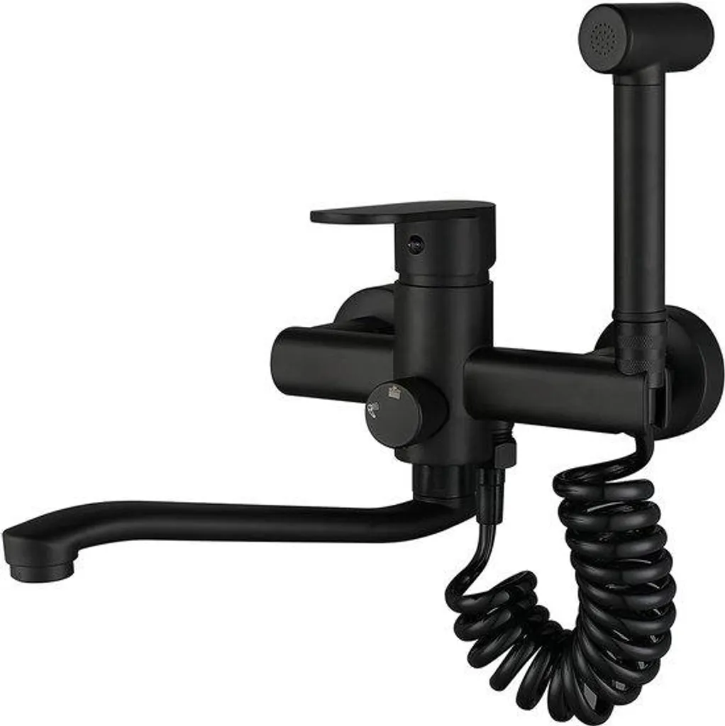 Robinet d'évier mural noir 25 cm avec douchette pour cuisine et garage
