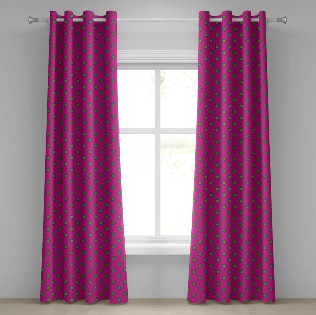 ABAKUHAUS Rideau à œillets ethnique fleurs et moulins 280x245 cm Rose