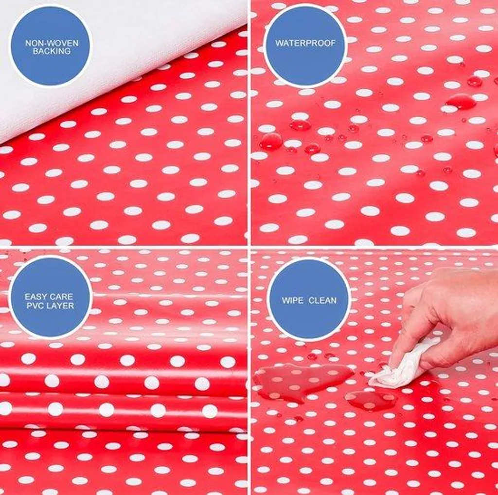 Nappe pour table de cuisine 140x200 cm rectangulaire à pois rouges