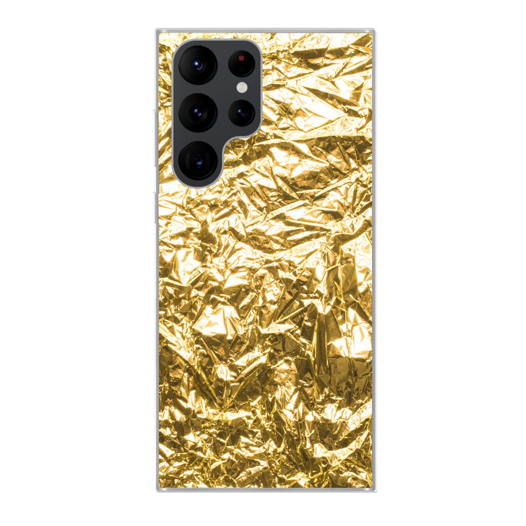MuchoWow Handyhülle Schutzhülle Hülle für Samsung Galaxy S22 Ultra Goldfolie mit faltiger Textur Silikon Softcase Handy Hülle - Abbildung