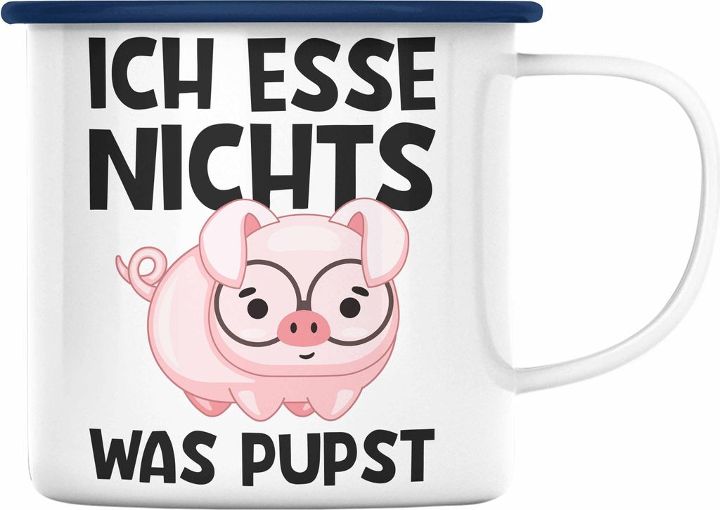 Trendation - Veganer Geschenk Lustige Emaille Tasse Vegetarier Geschenkidee Emaille Tasse Lustig für Geschenkset oder Geschenkbox (Blau)