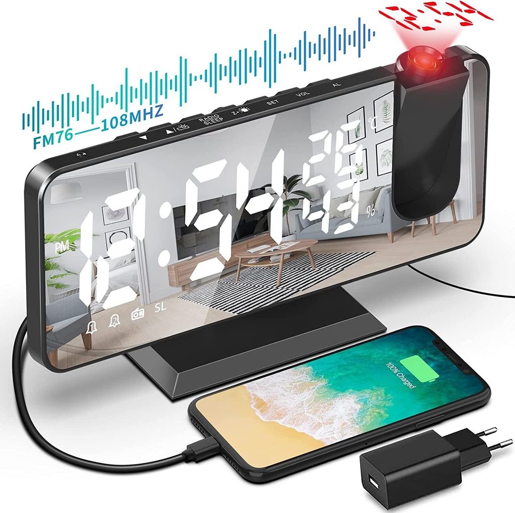Projektionswecker Radiowecker Digital mit USB, LED Display, Produktbild 