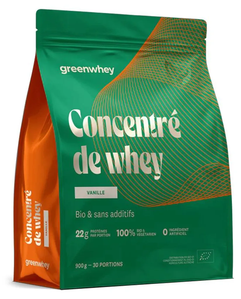 Complément alimentaire whey protéine en poudre saveur vanille 900g