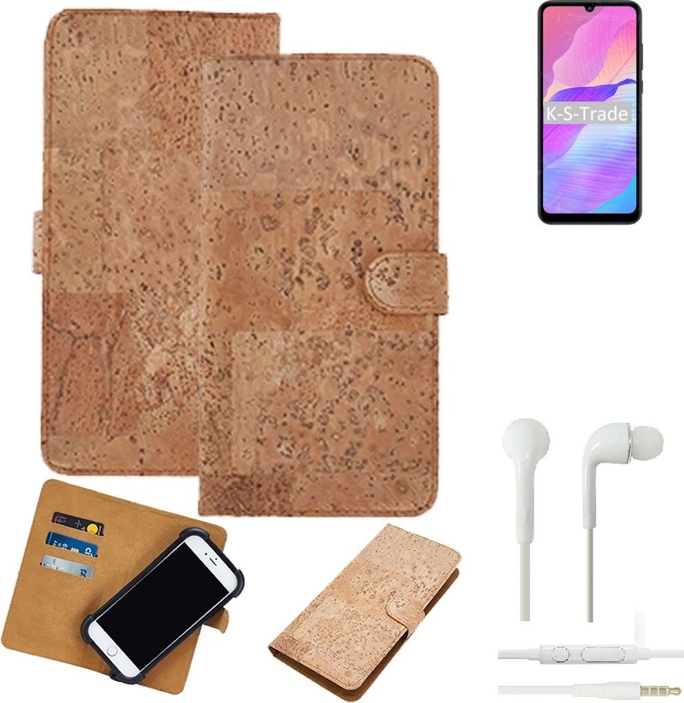 K-S-Trade Hülle kompatibel mit Huawei Enjoy 20e + in ear Kopfhörer Kork Handyhülle Cover Schutzhülle TPU Case Bumper in Hellbraun, (1x)
