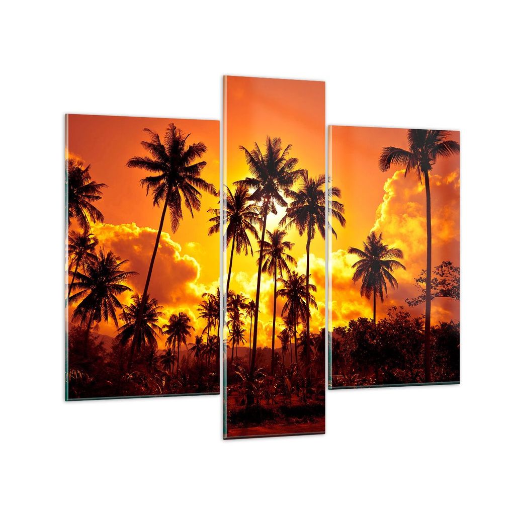 Bilder auf glas - Palmen Bäume Sonne - 95x80cm - Glasbilder - Wandbilder - Kunstdruck - zum Aufhängen bereit - Wanddekoration aus Glas - Glas Bil...