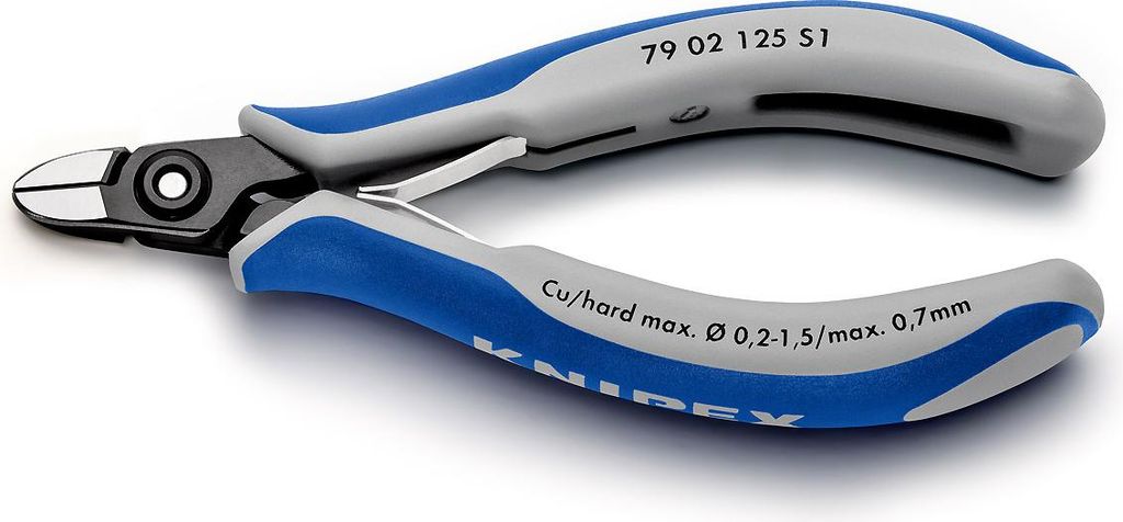 KNIPEX 79 02 125 S1 Präzisions-Elektronik-Seitenschneider z. B. zum Öffnen von Kunststoff-Kabelverbindern mit Mehrkomponenten-Hüllen brüniert 1...