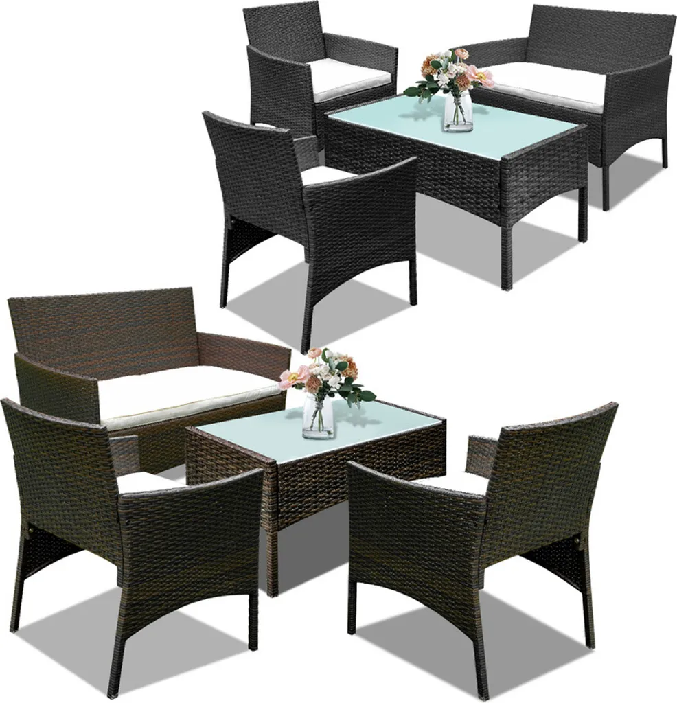 Aopunly 4pc Set Mobili da Giardino in Polyrattan Nero e Marrone