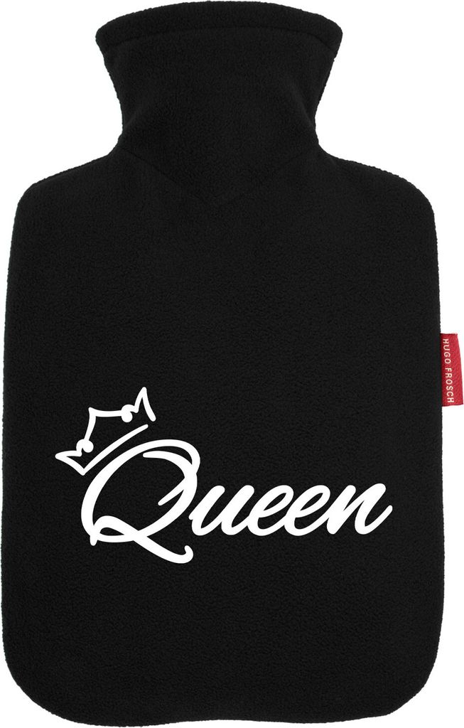 Huuraa Wärmflasche Queen Krone 1,8 Liter Black Classic Veloursbezug Bettflasche Geschenkidee