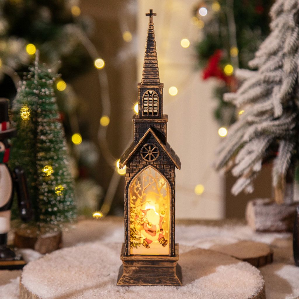 Weihnachtsdekoration mit Beleuchtung Batteriebetrieben Kirche,LED Tischlampe Nachtlicht Weihnachtsbeleuchtung Heimdekoration(Weihnachtsmann)