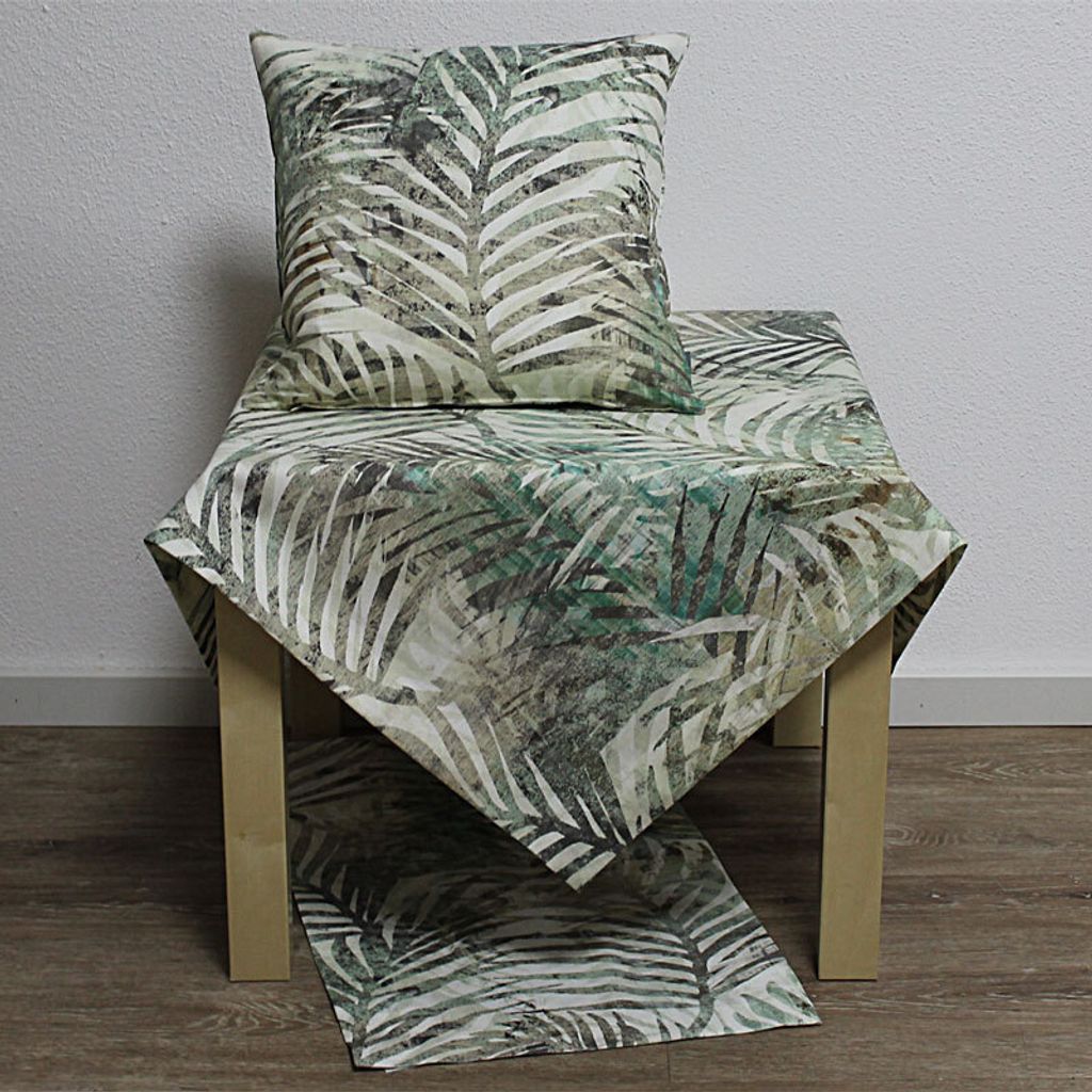Tischläufer MALAGA Blätter grün 50x150 cm 100 % Baumwolle Hossner WA