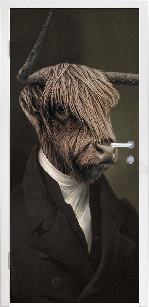 MuchoWow Türtapete Selbstklebende Türfolie Schottischer Highlander - Malerei - Tiere 85x205 cm Türposter Türaufkleber Klebefolie Türklebefol...