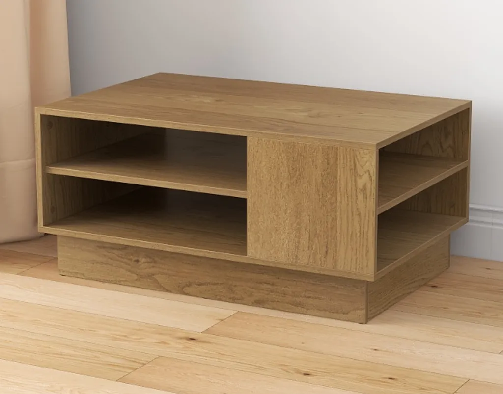 COSTWAY Table basse moderne rectangulaire 2 niveaux naturel 86x56 cm