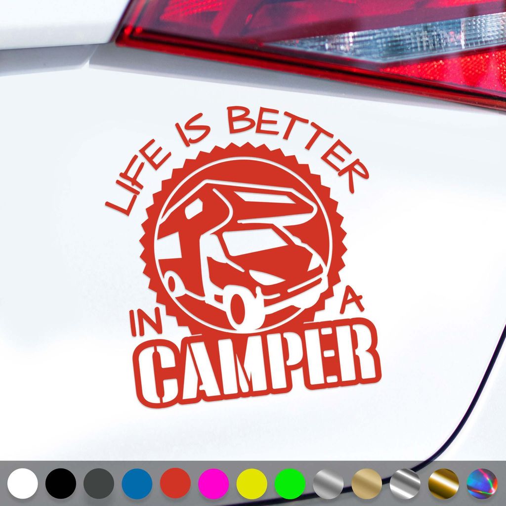 PantherPixel Wohnmobil Aufkleber Wohnwagen Bus Reise Besser Camping Sticker Auto Geschenkidee Farbe Rot