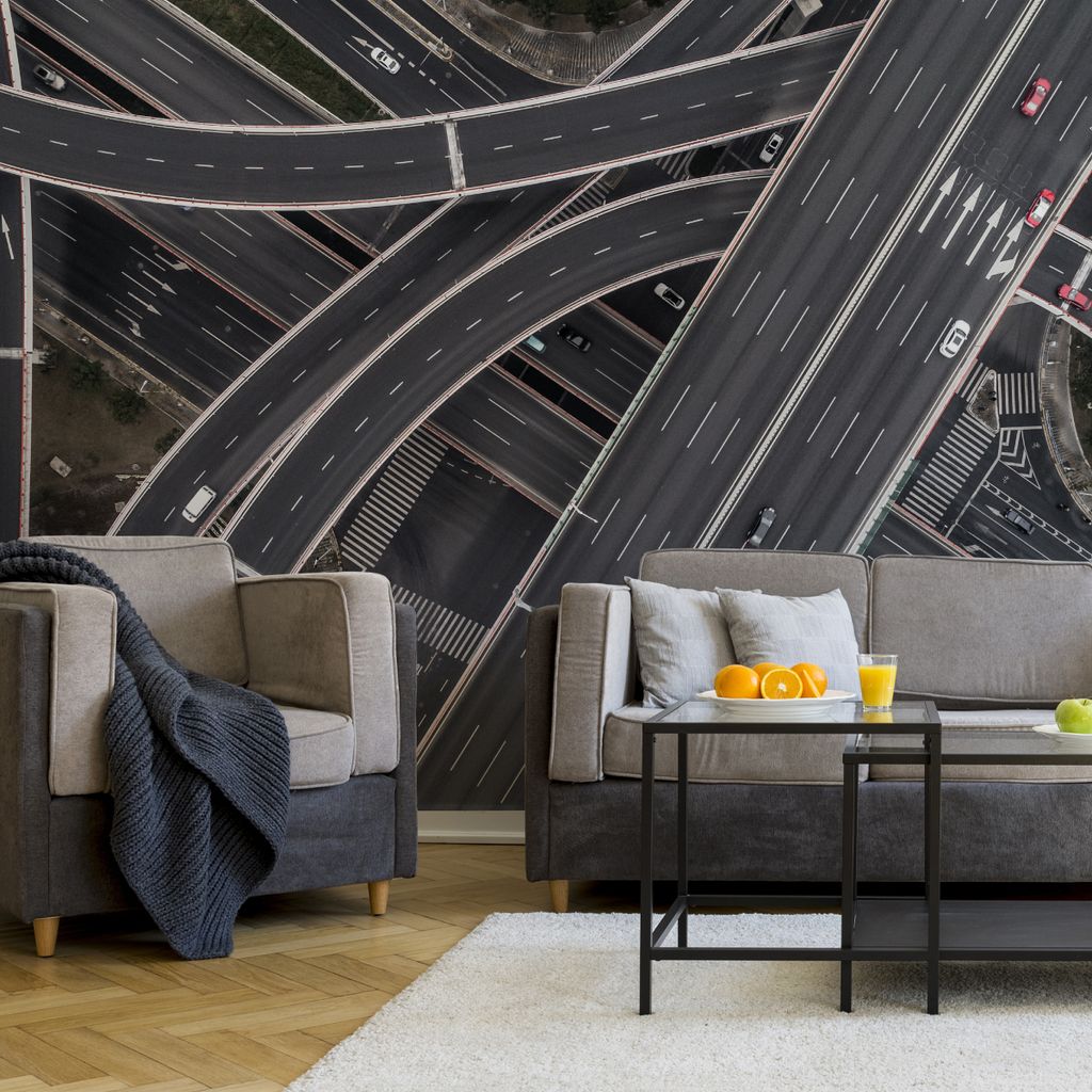 Muralo XXL Vlies FOTOTAPETE AUTOBAHN Autos Aussicht von oben 3D Effekt (B) 300 cm x (H) 210 cm Tapete Wandtapete WOHNZIMMER SCHLAFZIMMER 4579