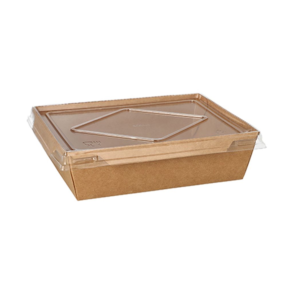 Papstar Salatschalen To Go aus Pappe, eckig 900 ml braun mit transparentem Deckel, 10 x 25 Stück