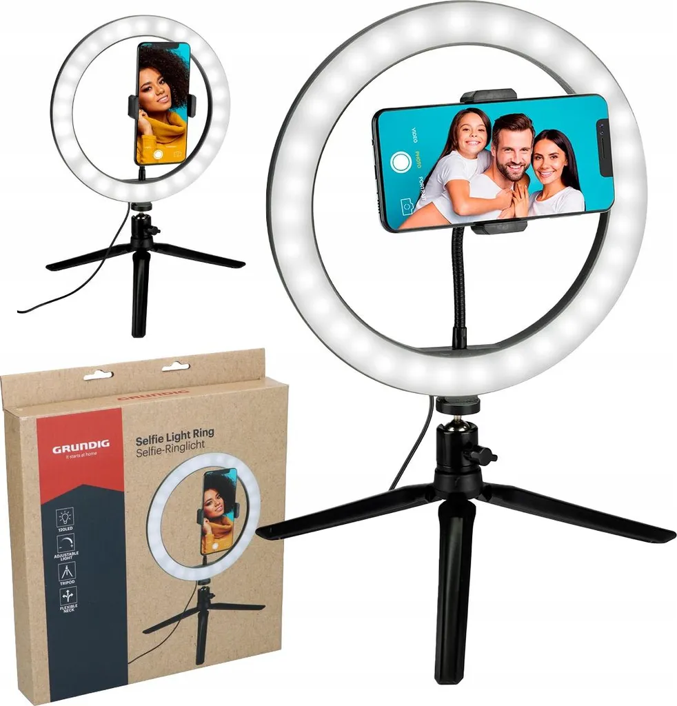 Ring light 120 LED Grundig 3 modes d'éclairage et trépied ajustable