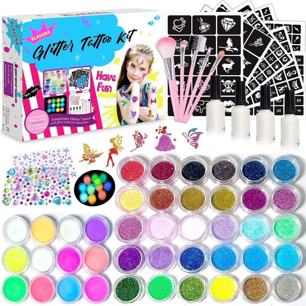 Glitzer Tattoo Set Kinder | 42 Farben Glitzer, 12 Produktbild 